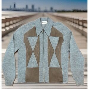 Vintage Orlon Acrylic 100% Virgin Full-Zip Gray Jacket Men's Large  70s Bowling